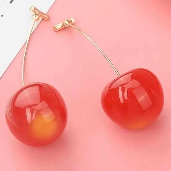 Cherry Baby Gold Tone Dangling Earrings - Picture 1 of 7